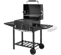 Outsunny Barbacoa de Carbón con Bandeja Ajustable Estantes Plegables Ruedas Termómetro Tapa Chimenea Ventilaciones y Cesta