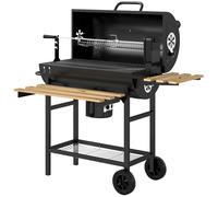 Outsunny Barbacoa de carbón con carro de cocción, estantes plegables, termómetro, ruedas, asador eléctrico, negro