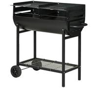 Outsunny Barbacoa de Carbón con Altura de Parrilla Ajustable para Exterior Barbacoa Portátil con Estante de Almacenaje y Ruedas 90x45x96 cm Negro