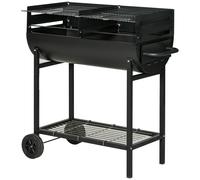 Outsunny Barbacoa de Carbón con Parrilla Ajustable en Altura Barbacoa Portátil con Estante de Almacenaje y Ruedas 90x45x96 cm Negro Aosom España