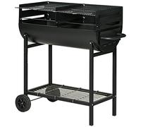 Outsunny Barbacoa de Carbón con Altura de Parrilla Ajustable para Exterior Barbacoa Portátil con Estante de Almacenaje y Ruedas 90x45x96 cm Negro