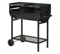 Outsunny Barbacoa de Carbón con Parrilla Ajustable en Altura para Exterior Barbacoa Portátil con Estante de Almacenaje y Ruedas 90x45x96 cm Negro