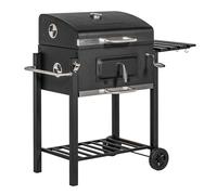 Outsunny barbacoa de carbón con ruedas barbacoa con tapa parrillas de acero inoxidable termómetro brasero ajustable bandeja lateral y estante 113x65x108 cm negro 113 cm