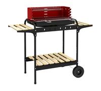 Outsunny Barbacoa de Carbón con Ruedas Barbacoa Portátil con Parrilla Ajustable en Altura Estantes y 6 Ganchos para Picnic Camping 103x47x95 cm Rojo y Negro