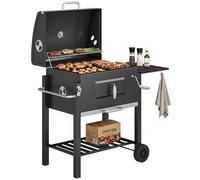 Outsunny Barbacoa de Carbón con Ruedas Barbacoa Portátil con Tapa Parrillas de Acero Inoxidable Brasero Ajustable Termómetro Bandeja Lateral y Estante 113x65x108 cm Negro