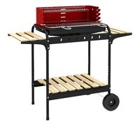 Outsunny Barbacoa de Carbón con Ruedas Parrilla 103x47x95 cm Rojo | Barbacoa Portátil, Ajustable en Altura, 5 Niveles, Estantes, 6 Ganchos, para Pícnic Camping