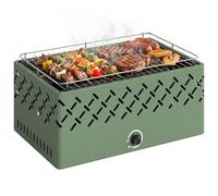 Outsunny Barbacoa de Carbón, Barbacoa Portátil, 45,5x29x21 cm, con Ventilador Integrado, Temperatura Ajustable y Bandeja de Carbón, para Camping, Picnic, Fiesta en Jardín, Verde Claro