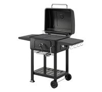 Outsunny Barbacoa de Carbón Portátil, Barbacoa de Carbón con Bandeja y Ventilación Ajustable, Gran Parrilla, Estantes Laterales, Termómetro, Tapa, Chimenea, Cajón de Cenizas, Ruedas, Puerta, Negro