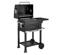 Outsunny Barbacoa de Carbón Portátil, Barbacoa de Carbón con Termómetro, Ventilación Ajustable, Parrilla de Acero Inoxidable, Estante Lateral, Tapa, Bandeja Cenizas, Ruedas, Estante Inferior, Negro