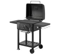 Outsunny Barbacoa de Carbón Portátil con Bandeja y Ventilación Ajustable Gran Parrilla Estantes Laterales Termómetro y Ruedas