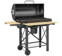 Outsunny Barbacoa de Carbón Portátil Móvil con Estantes Plegables Termómetro Tapa Ventilaciones Ajustables 109x71x98 cm Negro
