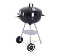 Outsunny barbacoa de carbón vegetal con ruedas parilla de carbón bbq portátil tapa y tazón esmaltados mangos de madera 48x56x94 cm para jardín exterior picnic acampada