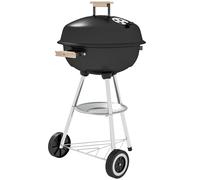 Outsunny Barbacoa de Carbón Vegetal con Ruedas Parilla de Carbón Tapa y Tazón Esmaltados Mangos de Madera 48x56x85cm para Jardín Picnic Aosom España