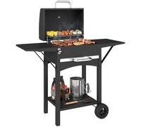 Outsunny Barbacoa de carbón vegetal con tapa, parrilla para ahumar con 2 mesas laterales, gran superficie de barbacoa, termómetro, ruedas, carro de barbacoa de pie, parrilla de carbón, 110 x 46,5 x