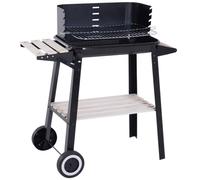 Outsunny Barbacoa de Carbón Vegetal Parrillas Asador BBQ de Picnic Altura Ajustable con Estantes y Ruedas para Jardín Exterior Acampada Aosom España