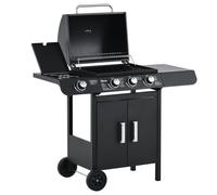 Outsunny Barbacoa de Gas BBQ con Ruedas Parrilla Gas con 3+1 Quemadores de 11,6 KW 2 Mesas Laterales y Termómetro Acero 110x50x100 cm Negro
