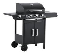 Outsunny Barbacoa de Gas BBQ con 3+1 Quemadores 11,6 KW 2 Mesas Laterales Armario de 2 Puertas Termómetro Acero 110x50x100 cm Aosom España