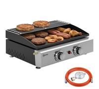 Outsunny barbacoa de gas bbq gas con 2 quemadores 5 kw, barbacoa portátil con plancha, rejilla calentadora y recogedor grasa, para camping, picnic, terraza, negro
