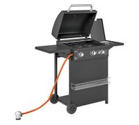 Outsunny Barbacoa de Gas BBQ Gas con 3+1 Quemadores 8,5 kW Barbacoa Portátil con Termómetro Mesa Lateral Parrilla Recogedor de Grasa 2 Ruedas para Jardín Exterior Camping Negro