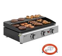 Outsunny Barbacoa de Gas BBQ Gas con 3 Quemadores 7,5 kW, Barbacoa Portátil con Plancha, Rejilla Calentadora y Recogedor Grasa, para Camping, Picnic, Terraza, Negro
