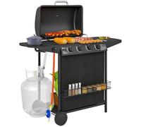 Outsunny Barbacoa de Gas BBQ Gas con 4+1 Quemadores 12 kW Barbacoa Portátil con Estante Especiero Termómetro Mesa Lateral 2 Ruedas Parrilla Recogedor de Grasa para Exterior Jardín Camping Negro