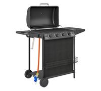 Outsunny Barbacoa De Gas Con 4+1 Quemadores 12 Kw Termómetro Mesa Lateral Negro