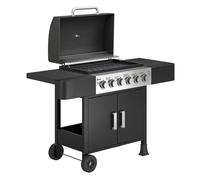 Outsunny Barbacoa de Gas con 6 Quemadores 15 kW Termómetro Tapa Negro