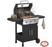 Outsunny Barbacoa de Gas BBQ Gas Portátil 3 Quemadores 7,5 kW Termómetro