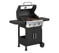 Outsunny Barbacoa de Gas BBQ Gas Portátil con 3 Quemadores 7,5 kW Termómetro Mesas Laterales Plegables Armario Rejilla Calentadora Parrilla Plancha Tapa con Ventana Recogedor y Recipiente Grasa Ruedas