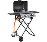 Outsunny Barbacoa de Gas con 2 Quemadores 3 KW Tapa Termómetro Mesas Laterales y 2 Ruedas 101x50x102 cm Negro