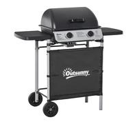 Outsunny Barbacoa de Gas con 2 Quemadores 5,6 KW 2 Ruedas 2 Mesas Laterales y Parrillas de Acero 104x49x99 cm Negro Aosom España