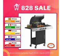 Outsunny Barbacoa de Gas con 3 Quemadores 8,1 kW con Termómetro Negro
