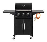 Outsunny Barbacoa de Gas con 3 Quemadores 8,7 KW con 2 Mesas Laterales Armario de 2 Puertas 4 Ruedas y Frenos 121x55x109 cm Negro Aosom España