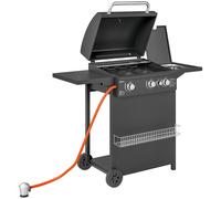 Outsunny Barbacoa de Gas con 3 Quemadores Parrilla para 5-9 Personas Quemador Lateral Termómetro y Ruedas 123x57x98 cm Negro