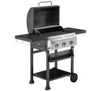 Outsunny Barbacoa de Gas con 3 Quemadores Termómetro Parrilla Mesas Laterales Plegables Estante y Ruedas 123x57x102 cm Negro