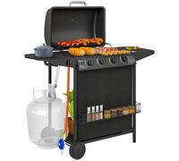 Outsunny Barbacoa De Gas Con 4+1 Quemadores 12 Kw Termómetro Mesa Lateral Negro