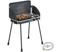 Outsunny Barbacoa de Gas Portátil 2 en 1 7 kW con Plancha Grande Negro