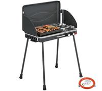Outsunny Barbacoa de Gas Portátil 2 en 1, Barbacoa de Gas Propano 7 kW de Mesa o de Pie con Plancha Grande, Patas Desmontables, Protectores de Viento, para Picnic, Camping, Negro