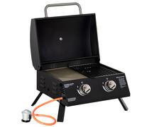 Outsunny Barbacoa de Mesa a Gas Plegable con 2 Quemadores Parrilla de Gas Portátil Tapa Acero para Picnic Jardín 55x46,5x41 cm Negro Aosom España
