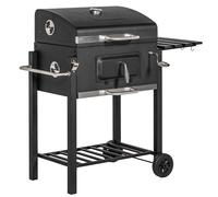 Outsunny Barbacoa Portátil de Carbón Parrillas Acero Inoxidable con Ruedas y Tapa para Jardín Exterior 113x65x108 cm Negro Aosom España