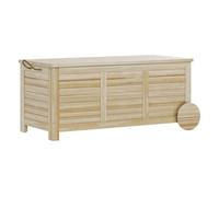 Outsunny baúl de almacenaje exterior 185l arcón de jardín de madera impermeable con tapa abrible 2 ruedas cuerdas de lino bisagras metálicas y forro interno 110x50x50 cm natural