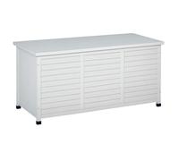 Outsunny Baúl de Almacenaje Exterior 284L de Madera 127x56x60 cm Blanco | Arcón de Jardín, Impermeable con Tapa Abrible, Diseño Persiana