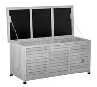 Outsunny Baúl de Almacenaje Exterior 284L de Madera 127x56x60 cm Gris | Arcón de Jardín, Impermeable con Tapa Abrible, Diseño Persiana