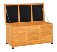 Outsunny Baúl de Almacenaje Exterior 284L de Madera 127x56x60 cm Natural | Arcón de Jardín, Impermeable con Tapa Abrible, Diseño Persiana