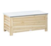 Outsunny Baúl de Almacenaje Exterior de Madera con Tapa de Metal Galvanizado y Diseño con Listones Baúl almacenaje 110x50x50 cm Madera Natural