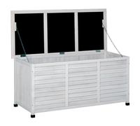 Outsunny Baúl de Almacenamiento Exterior de Madera con Tapa Abatible Diseño de Persiana para Jardín Terraza 127x56x60 cm Blanco Aosom España