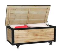 Outsunny baúl de exterior 121l arcón almacenaje de madera con 4 ruedas para jardín patio balcón 100x50x43 cm natural y negro 43 cm