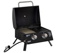 Outsunny BBQ a Gas de Mesa portátil con Patas Plegables 5 kW Negro | 2 Quemadores, BBQ a Gas de Camping, Parrilla de cocción, Bandeja de grasa, Termómetro, Acero apto para alimentos