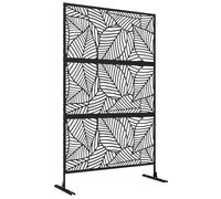 Outsunny Biombo de 3 Paneles 122x198 cm Biombo Separador de Ambientes con Soporte Diseño de Hojas Grandes Negro