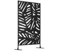Outsunny Biombo de 3 Paneles 122x198 cm Biombo Separador de Ambientes con Soporte Diseño de Hojas Negro